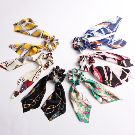 Qiyue Cross-border Ribbon ponytail Hair bands are selling well. Wholesale and customization of tropical travel-style printed large intestine hair bands in Europe and America details Picture