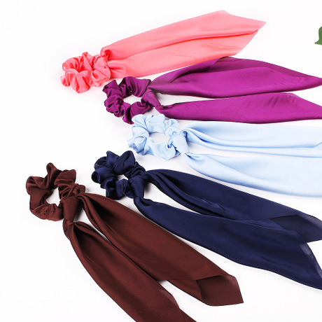 Qiyue ribbon hair band, bow large collar hair band, satin solid color long ribbon ponytail hair band, 70 colors available for customization Application Scenario