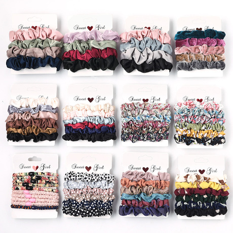 Qiyue InS-style simple fabric large intestine hair band, candy-colored hair tie, versatile large intestine hair band set headwear C145 full figure