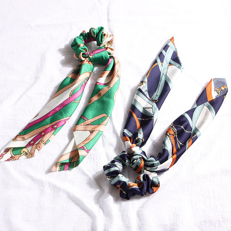 Qiyue Cross-border Ribbon ponytail Hair bands are selling well. Wholesale and customization of tropical travel-style printed large intestine hair bands in Europe and America Specification drawing