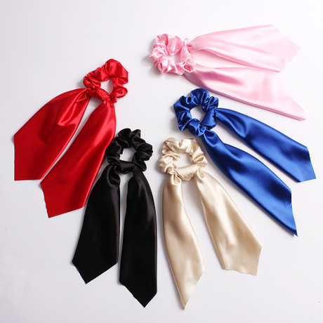 Qiyue Exclusive Amazon source European and American fashion fabric hair bands, satin solid color long ribbon large bowel band headwear full figure