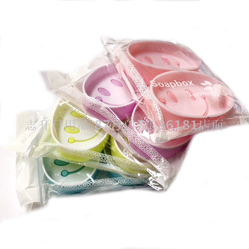 Creative smiling face draining soap box, oval plastic double-layer household daily bathroom soap box, soap tray details Picture