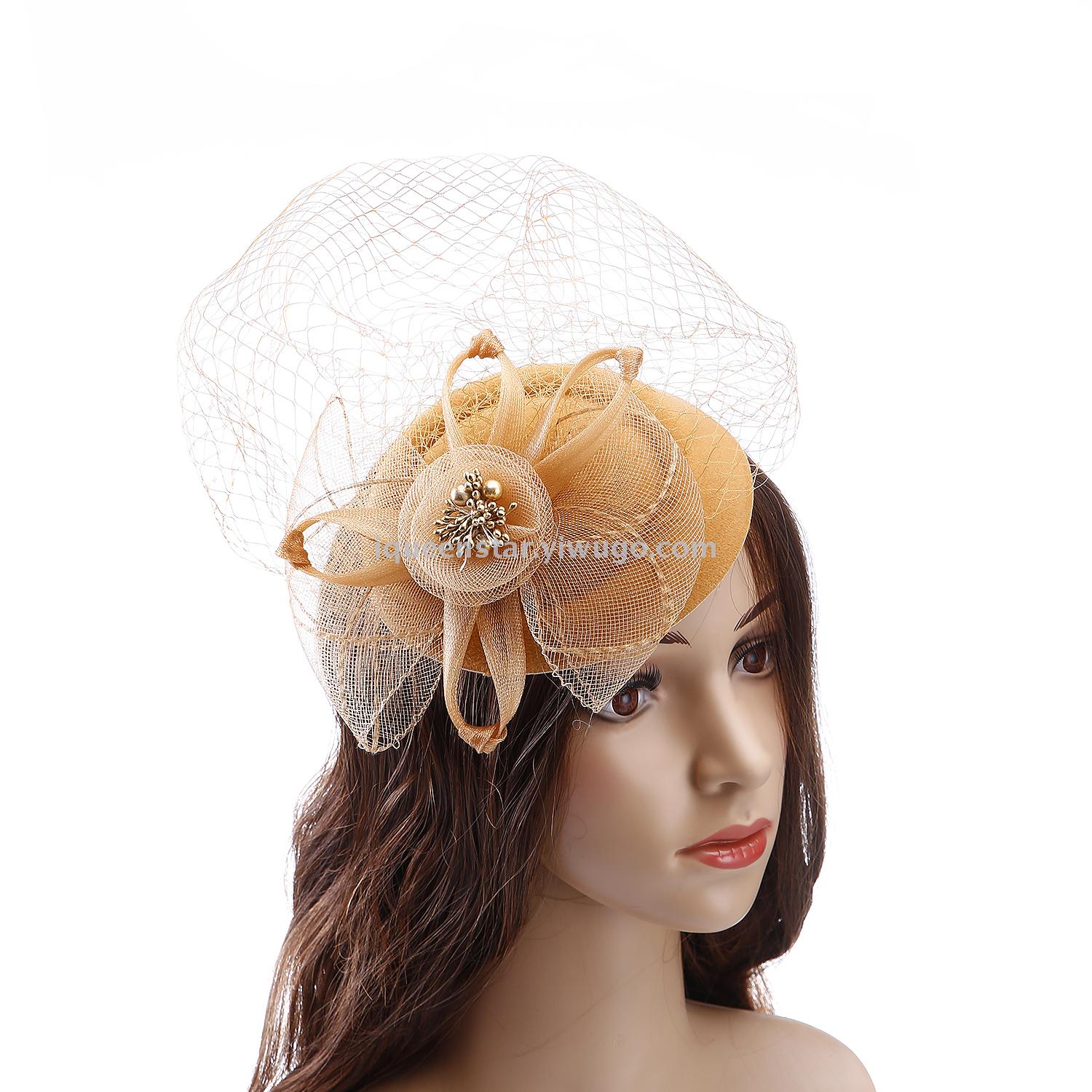 Factory direct sales of large roll flower headwear, European and American sexy and trendy banquet tulle top hat, Amazon bride headwear Specification image
