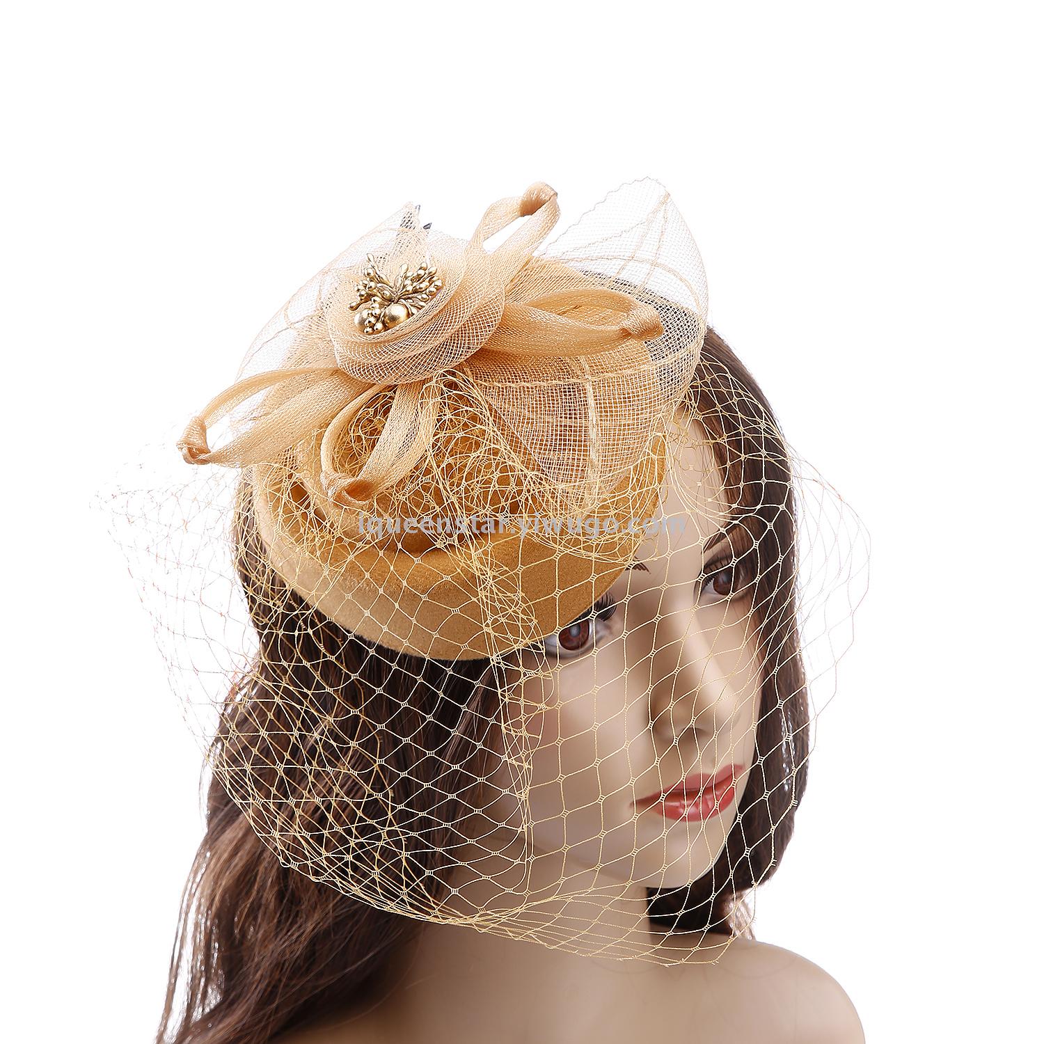 Factory direct sales of large roll flower headwear, European and American sexy and trendy banquet tulle top hat, Amazon bride headwear