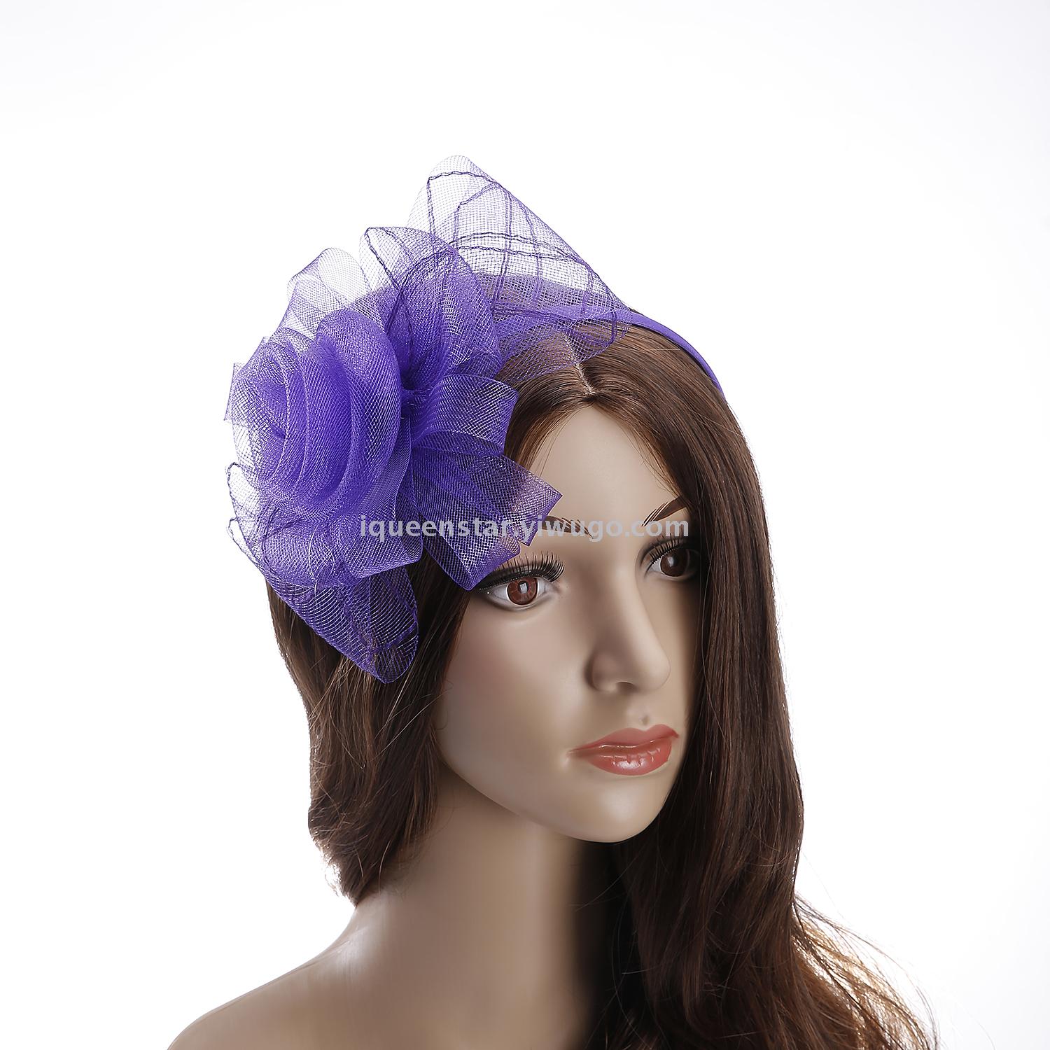 Factory direct sales of large roll flower headscarves for children and adults, popular banquet mesh top hats, Amazon bride headwear