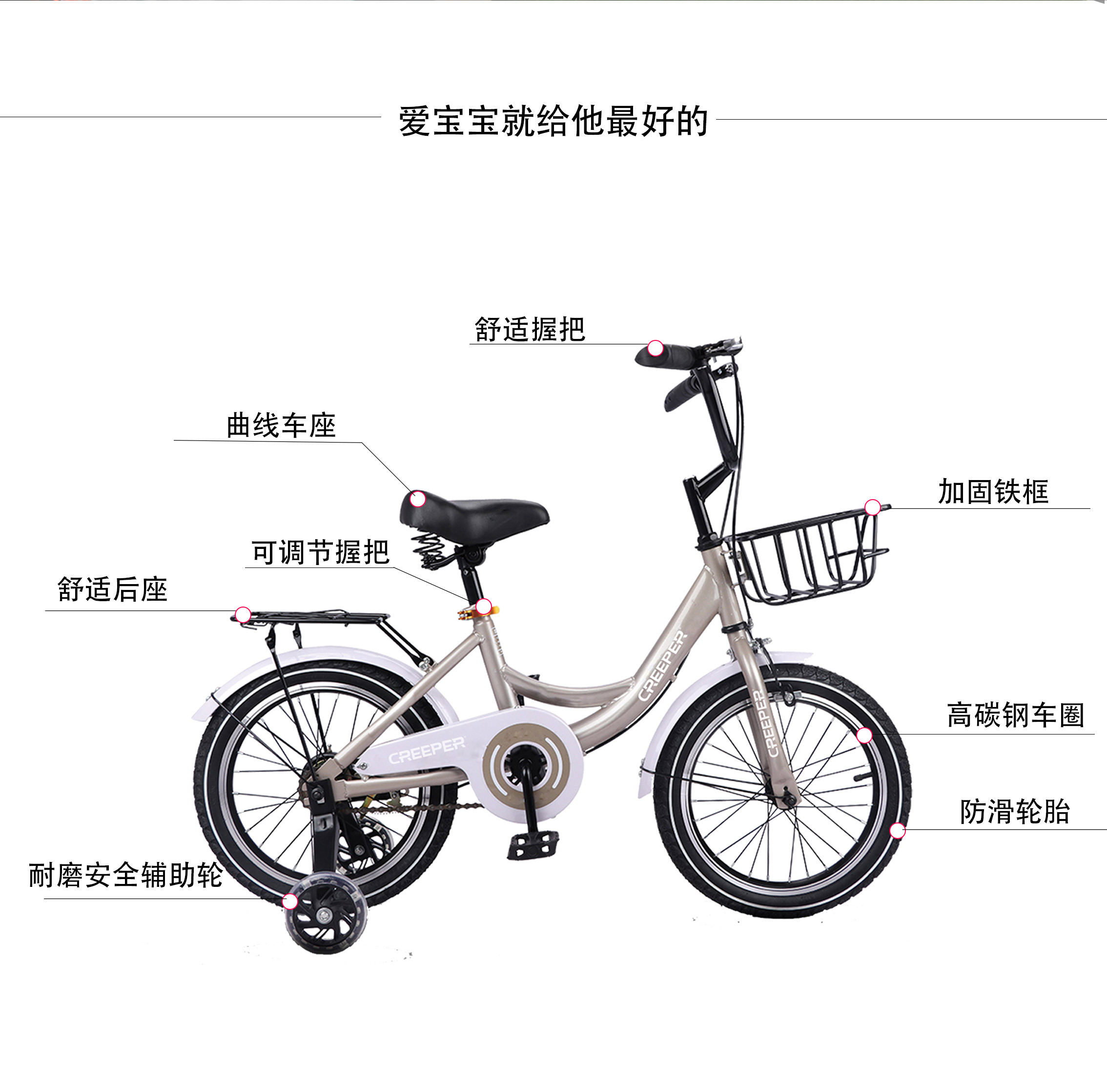 Factory direct sales, retail and wholesale of CREEPER children's strollers and bicycles in 14-inch, 16-inch and 18-inch sizes Application Scenario