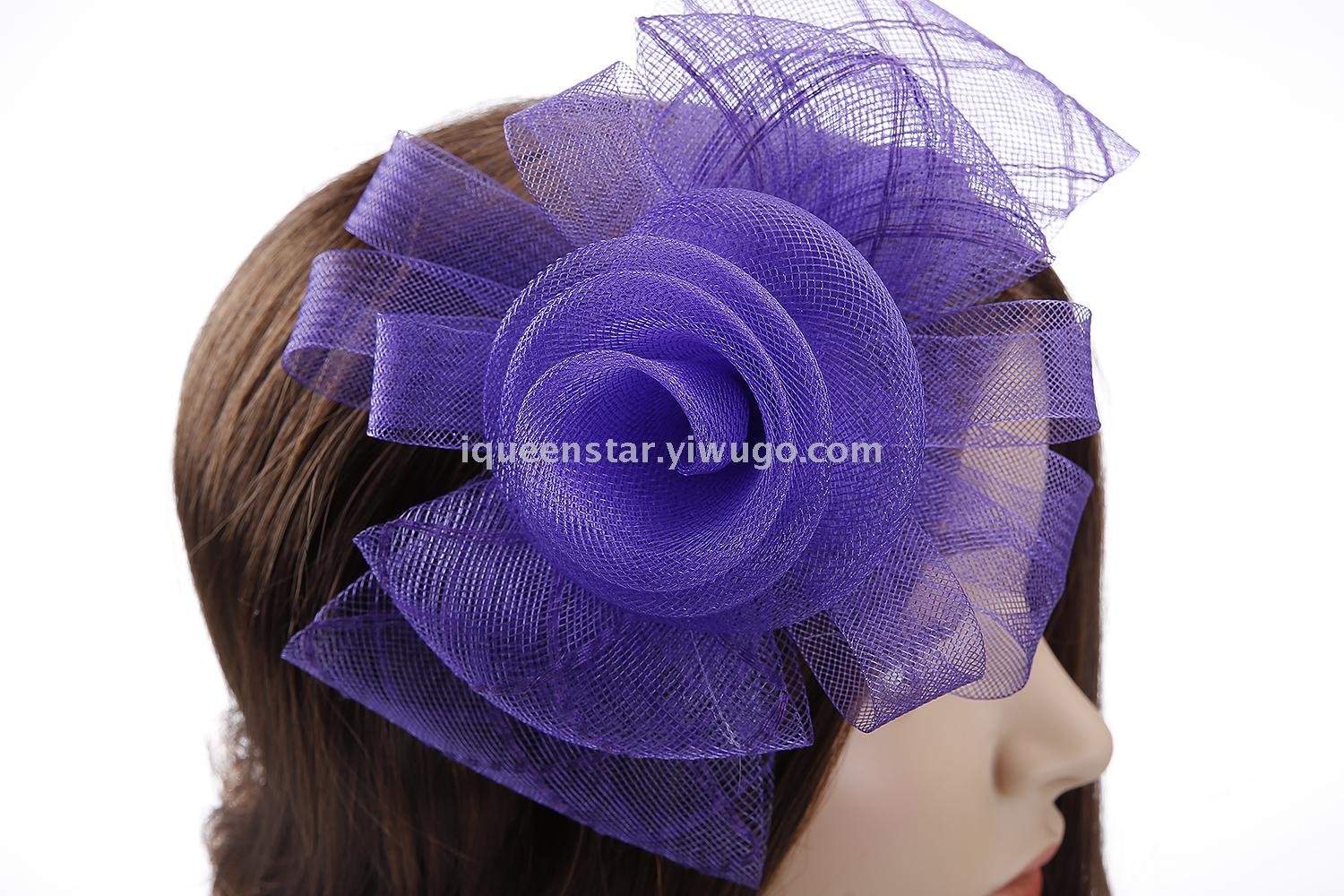 Factory direct sales of large roll flower headscarves for children and adults, popular banquet mesh top hats, Amazon bride headwear Item Picture