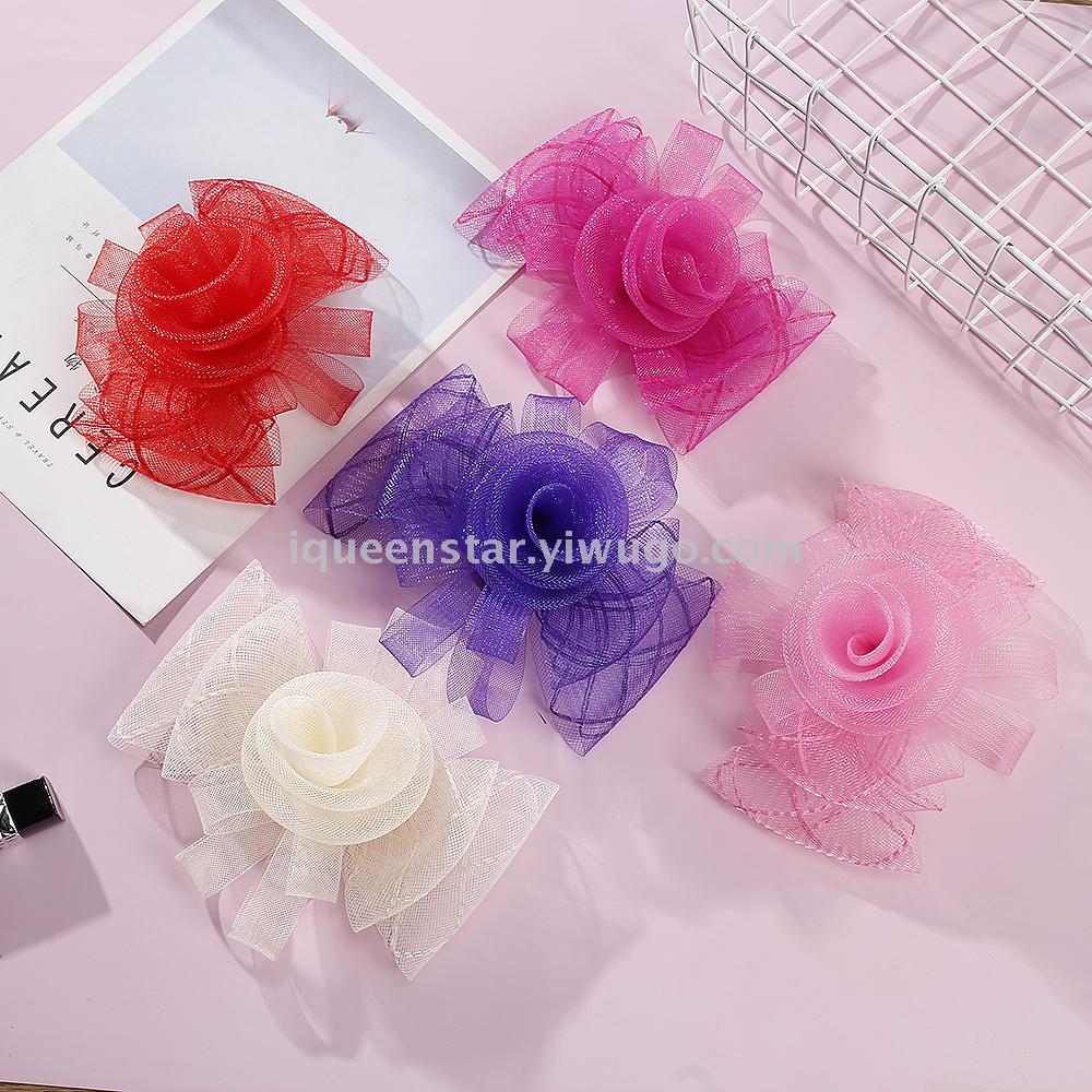 Factory direct sales of large roll flower headscarves for children and adults, popular banquet mesh top hats, Amazon bride headwear Specification image