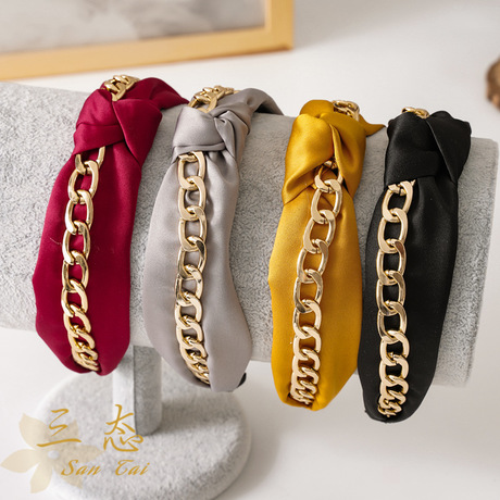 The new Spring and summer cross-border bestseller of the three-state headwear color butyl fabric chain knot headband, a wide fabric edge headband full figure