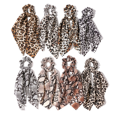 Three-state accessories: leopard print knotted ponytail ribbon hair band, European and American women's snake print large intestine circle, fabric circle, updo hair accessory full figure