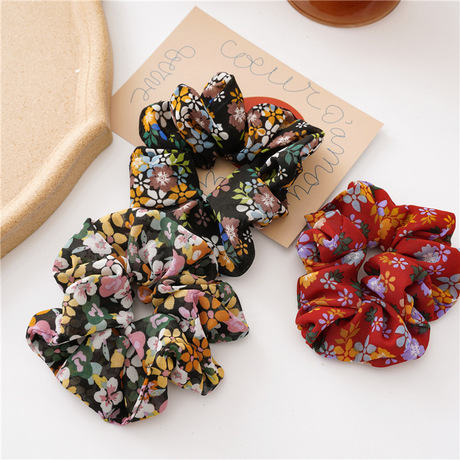 New Japanese and Korean version floral and fresh hair and large intestine ring accessories, ins style, versatile for girls, sweet fabric ring manufacturer Specification drawing
