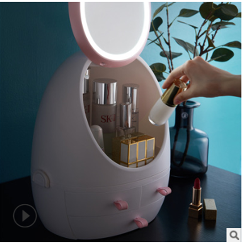 Multi-functional creative cosmetics storage box with light, simple and fashionable, multi-color round and convenient storage box Application Scenario