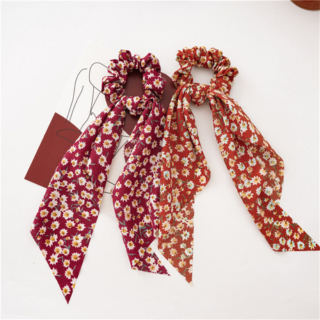 2020 Santai New Sunflower Ribbon Large Intestine Ring Jewelry, European and American women's ponytail Tied Hair Ring Cross-border Fabric Ring Batch Specification drawing