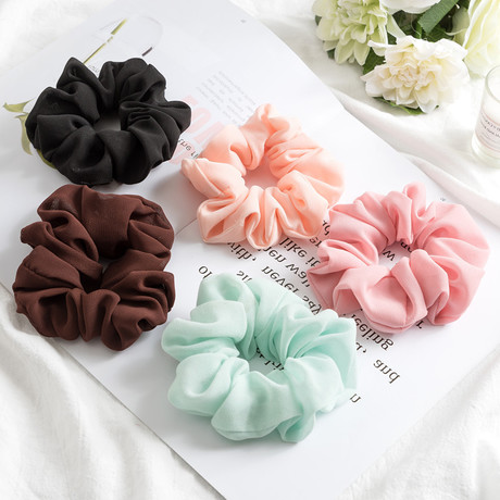 Wholesale of new cross-border Amazon chiffon simple solid color large intestine hair band elastic band fabric hair band accessories details Picture