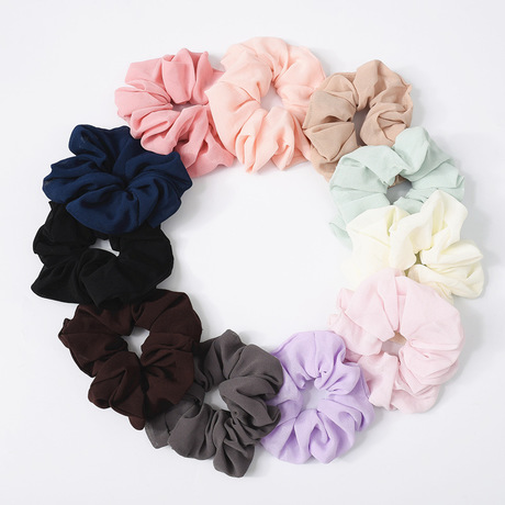 Wholesale of new cross-border Amazon chiffon simple solid color large intestine hair band elastic band fabric hair band accessories full figure