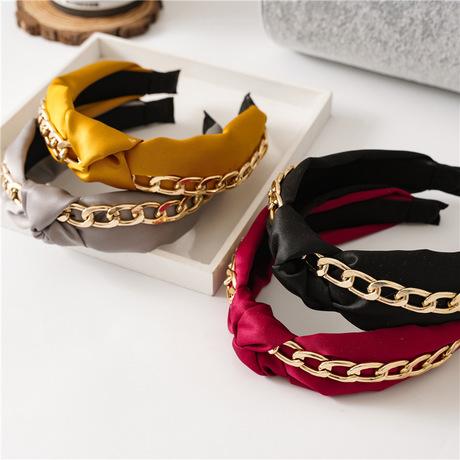 The new Spring and summer cross-border bestseller of the three-state headwear color butyl fabric chain knot headband, a wide fabric edge headband Specification drawing