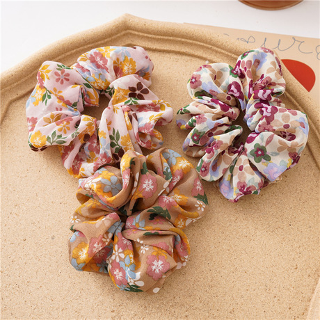 New Japanese and Korean version floral and fresh hair and large intestine ring accessories, ins style, versatile for girls, sweet fabric ring manufacturer details Picture