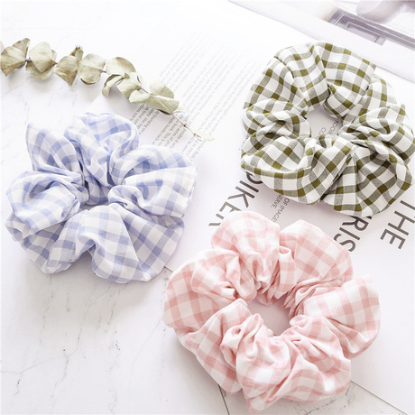 New cross-border Korean version autumn and winter large intestine circle hair band, women's hair tie, checkered fabric elastic hair rope, Yamar details Picture