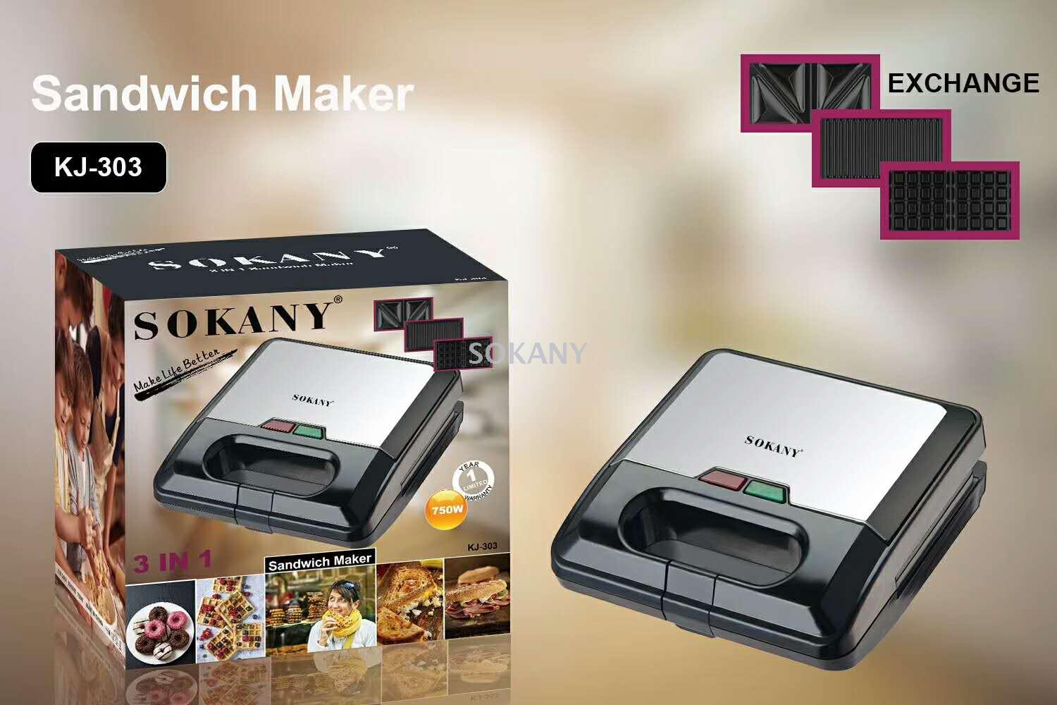sokany two-sided heating sandwich breakfast machine, electric pancake stand, home toast press toaster, waffle toaster