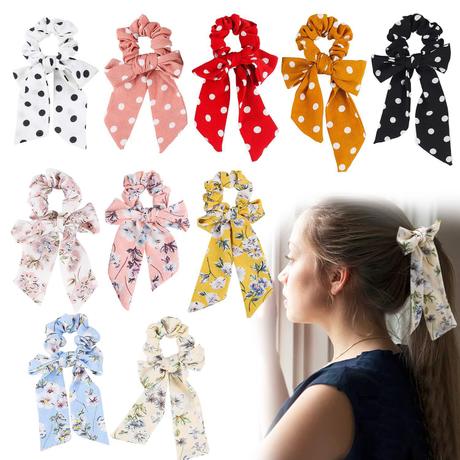 Santai Cross-border's new large bow ribbon long tassel hair tie for women to tie their hair in a ponytail, large intestine circle and fabric circle full figure