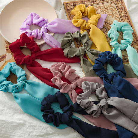 Cross-border new Japanese and Korean version knotted large intestine circle hair band solid color chiffon elastic head circle hair accessory manufacturer details Picture