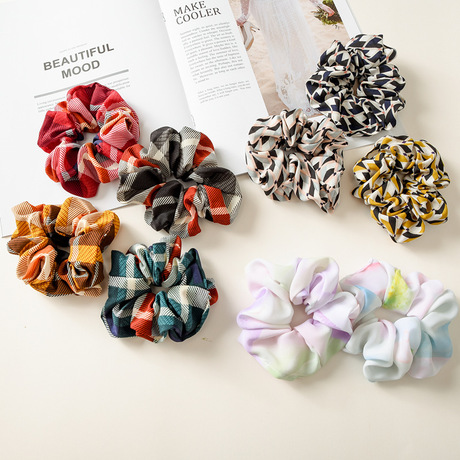 Cross-border new creative large intestine circle hair band, checkered fabric head band, high-elasticity hand-tied hair for women's headwear batch details Picture