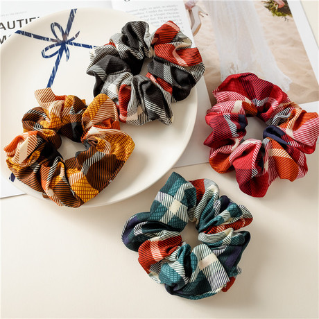 Cross-border new creative large intestine circle hair band, checkered fabric head band, high-elasticity hand-tied hair for women's headwear batch full figure