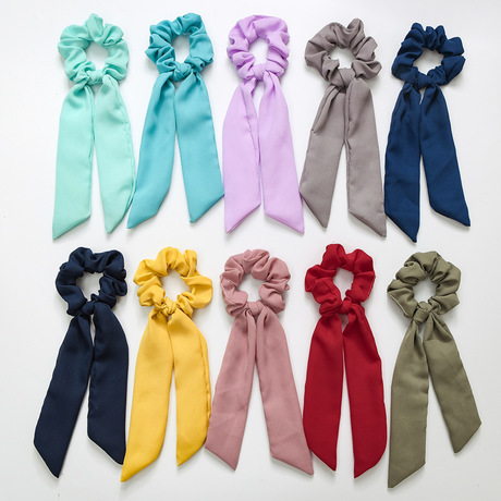 Cross-border new Japanese and Korean version knotted large intestine circle hair band solid color chiffon elastic head circle hair accessory manufacturer full figure