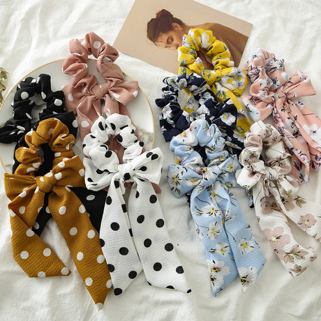 Santai Cross-border's new large bow ribbon long tassel hair tie for women to tie their hair in a ponytail, large intestine circle and fabric circle details Picture