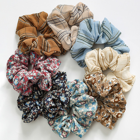 Three States Cross-border Japanese and Korean Edition New Spring and Summer Large Intestine ring, hair band, floral checkered retro women's fabric headband accessory full figure