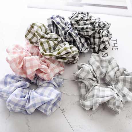 New cross-border Korean version autumn and winter large intestine circle hair band, women's hair tie, checkered fabric elastic hair rope, Yamar full figure