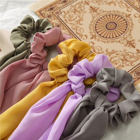 Cross-border new Japanese and Korean version knotted large intestine circle hair band solid color chiffon elastic head circle hair accessory manufacturer Specification drawing
