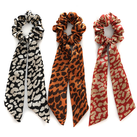 Santai Cross-border's new European and American satin leopard print knotted ribbon large intestine circle women's updo bun hair hoop accessory Item Picture