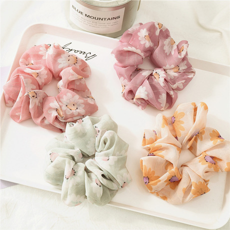 Japanese and Korean spring and summer new thin material floral large intestine hair bands, fresh fabric hair bands for women, hair accessory manufacturer full figure
