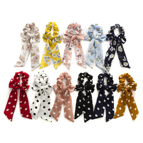 Santai Cross-border's new large bow ribbon long tassel hair tie for women to tie their hair in a ponytail, large intestine circle and fabric circle Item Picture