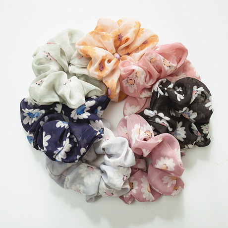 Japanese and Korean spring and summer new thin material floral large intestine hair bands, fresh fabric hair bands for women, hair accessory manufacturer Item Picture