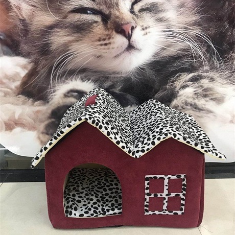 Practical, detachable and washable pet house with zipper, double-roof pet villa, terraced house with bed pad, dog bed, dog house Application Scenario