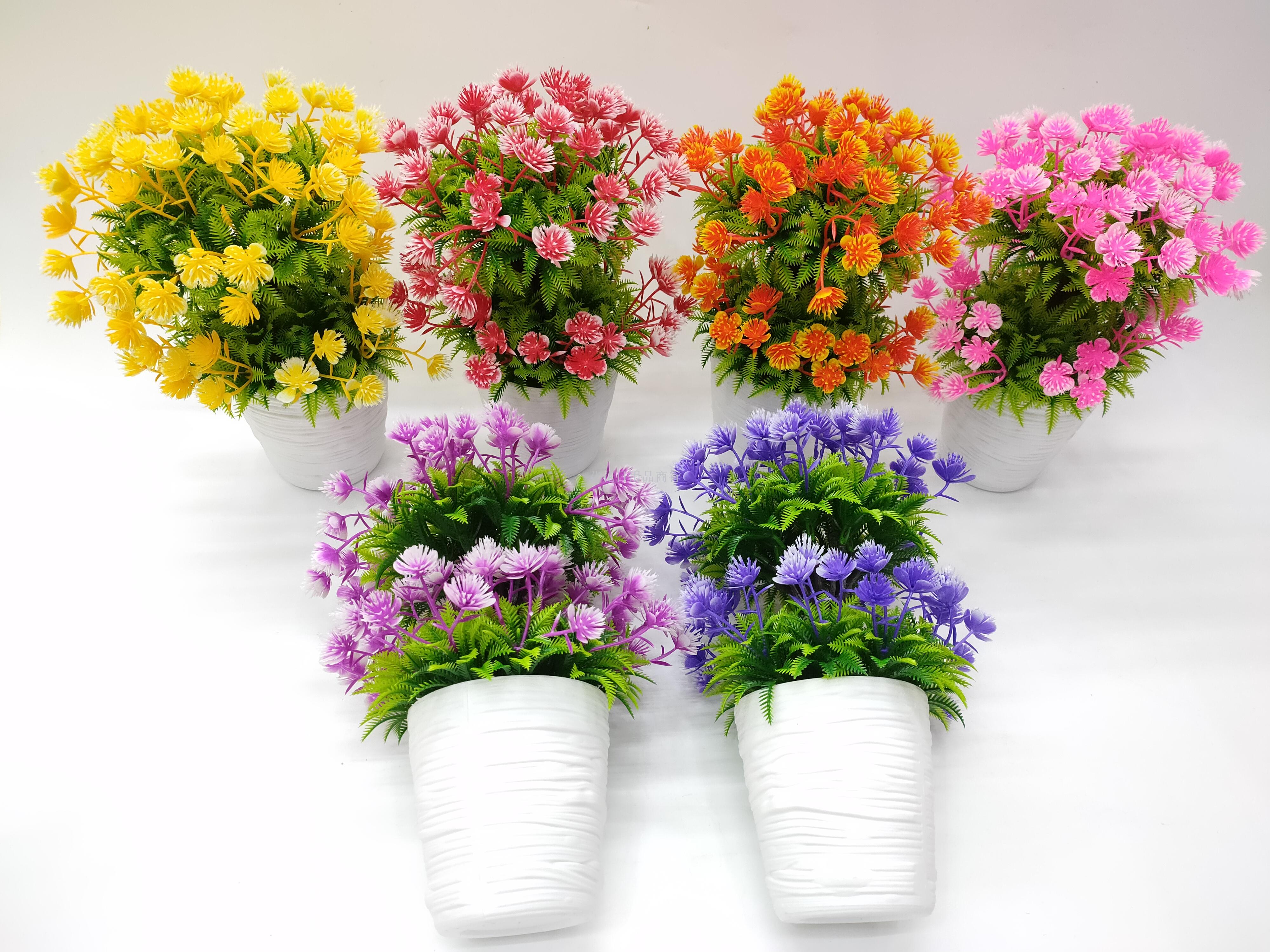 新款白色盆双层彩色松仿真花盆景植物装饰餐厅家居摆件