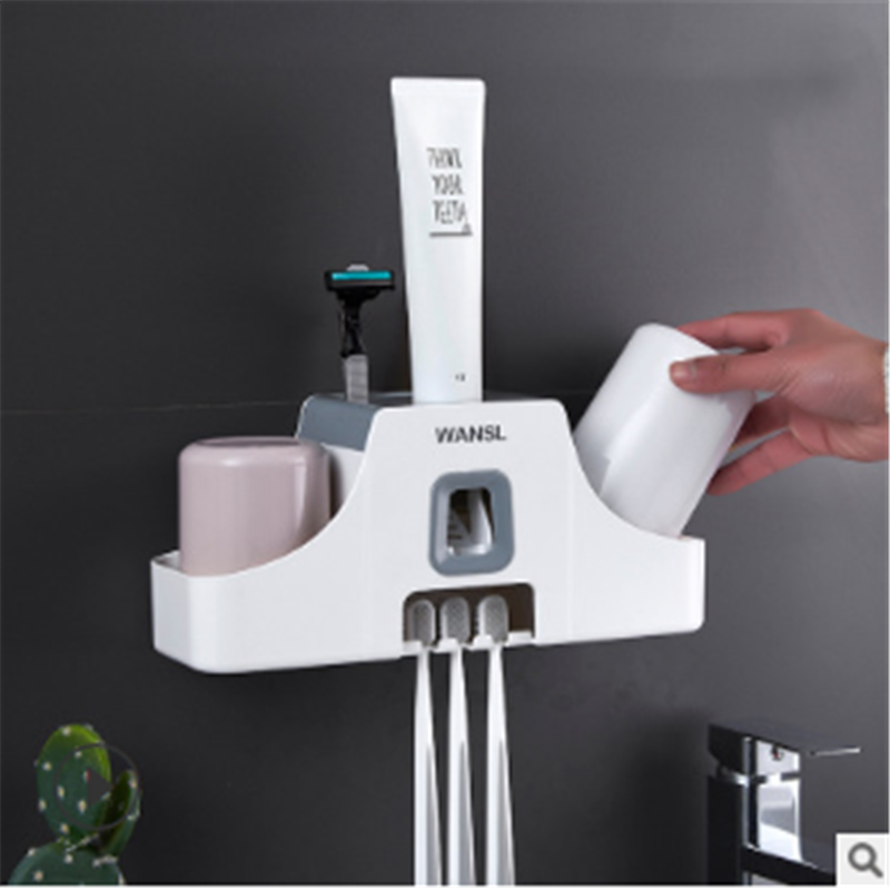 牙膏牙刷置物架全自动挤牙膏器吸壁式家用按压神器套装