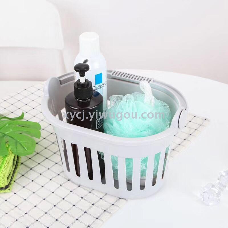 Plastic portable storage basket for the bathroom