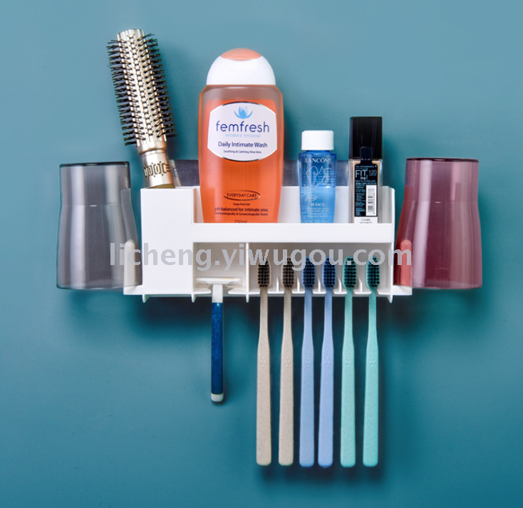 Bathroom strong non-trace wall mount toothbrush holder Free perforation bathroom with cup toothbrush holder storage rack thumbnail