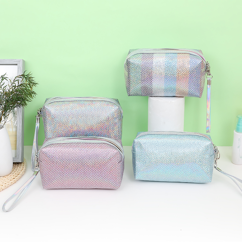 厂家直销网格八角镭射化妆包定制手拿防水收纳包大容量洗漱包
