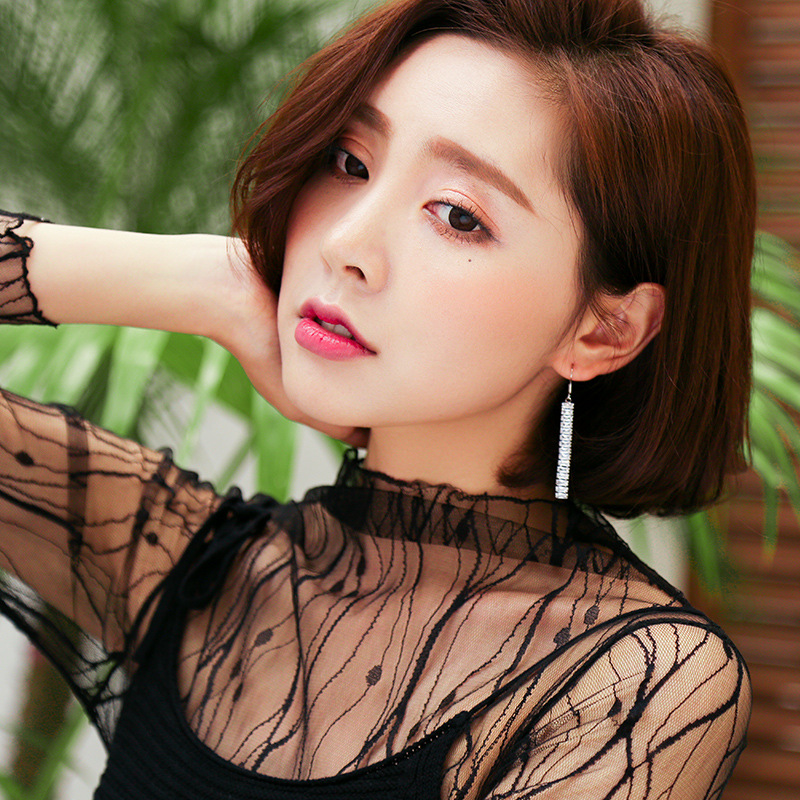 曼休妮S925银耳钩长款火车轨道耳环韩版夸张耳坠瘦脸耳饰厂家批发