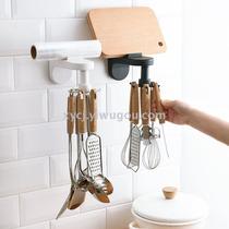 Wall hanging kitchen utensils spatula spoon knife storage rotary hook retractable hanger