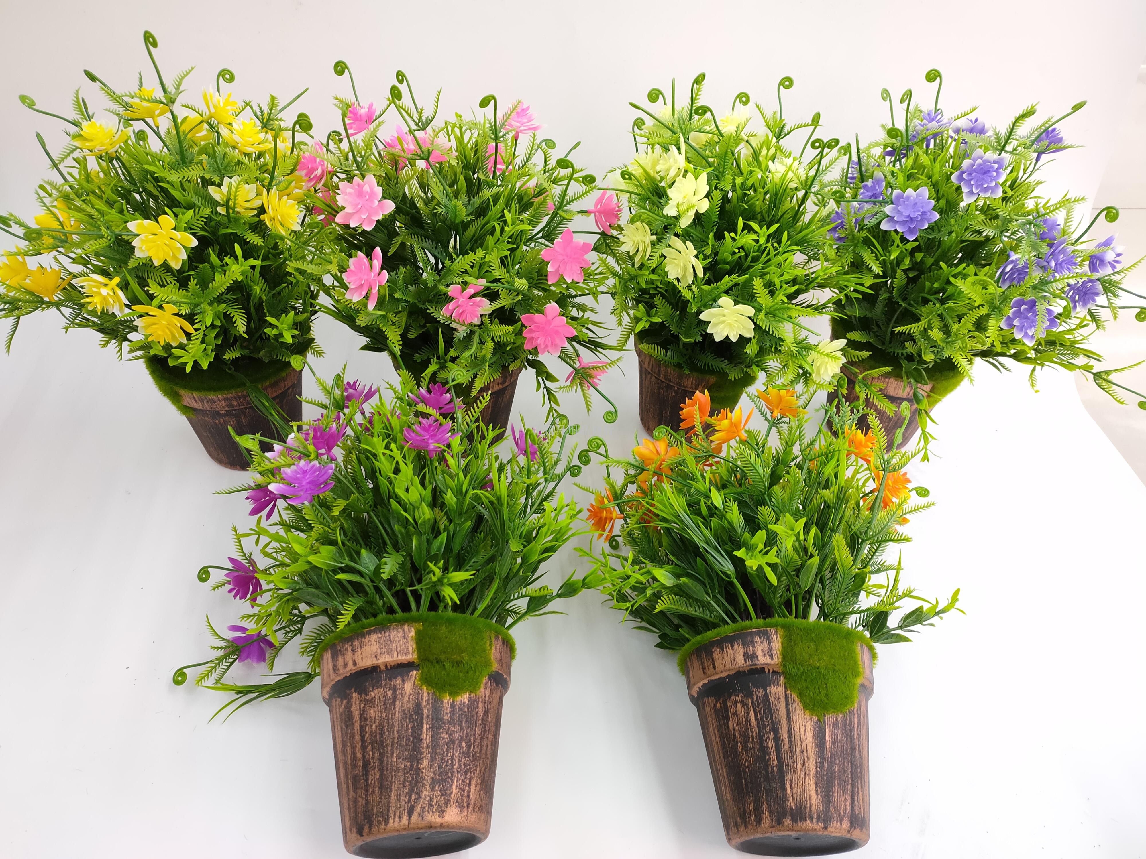 New simulation flower wooden barrel large lotus decoration bonsai flower fake flower office decoration plastic flowers