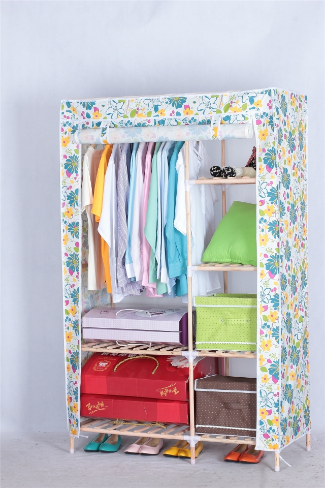 简易牛津布实木组合单人双人家用超大容量布衣柜批发厂家组装衣橱