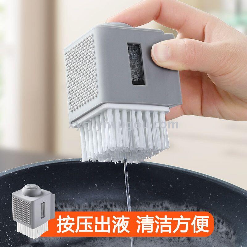 The pot brush automatically adds liquid and washes the pot brush by pressing the dishwashing brush