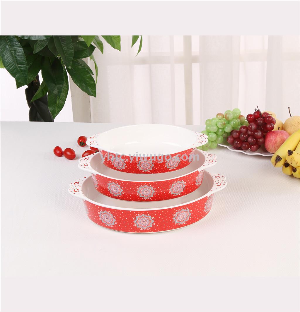 High temperature resistant ceramic Baking Pan three-piece Kitchen Organizer Microwave dishwasher Suitable for daily household crafts full figure