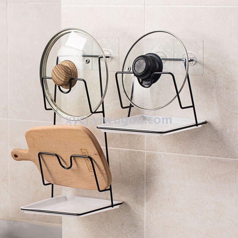 Wall-mounted ironwork pot lid rack, adhesive storage rack, kitchen wall non-drilling draining chopping board rack