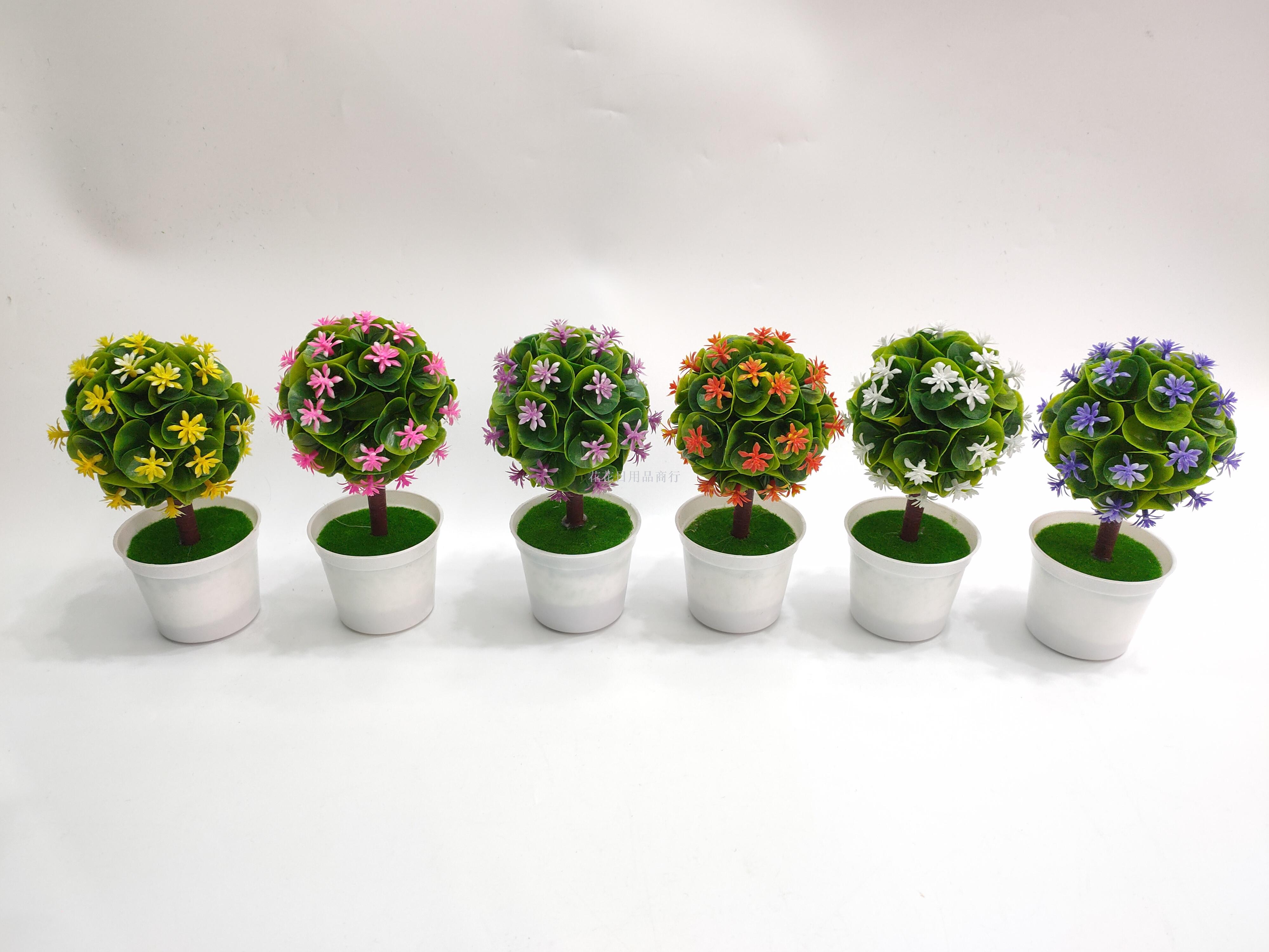 新款仿真花白色盆小米花盆景办公室装饰品假花摆件